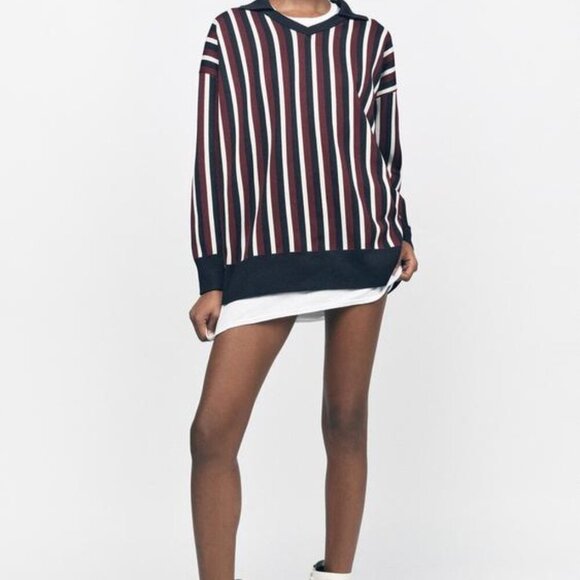 ZARA STRIPED KNIT POLO SWEATER SIZE S  5802/016/330 - Picture 1 of 6